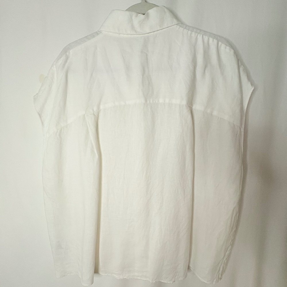 VINCE Womens Sz. XL Linen Cap-Sleeve Button-Front Blouse, Optic White - Picture 4 of 5
